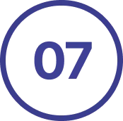 Circular badge with the number 07 inside a blue outline (Step 7)