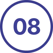 Blue circular badge with the number 08 in the center, indicating Step 8